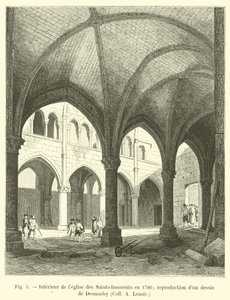 Interior de la iglesia de los Santos Inocentes en 1786; reproducción de un dibujo de Desmachy, Coll A Lenoir