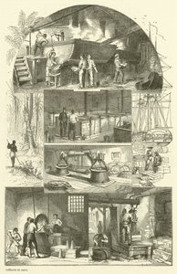 Interior de una refinería de azúcar (grabado) de French School
