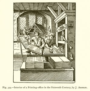 Interior de una imprenta en el siglo XVI