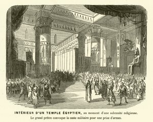 Interior de un templo egipcio antiguo durante un servicio de French School