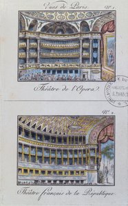 Interior del Teatro de la Ópera y el Teatro de la Comédie Française, lámina 1 de Vues de Paris de French School