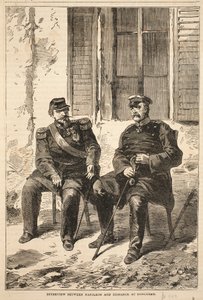 Entrevista entre Napoleón y Bismarck en Doncherry, ilustración de la Historia de la Guerra entre Francia y Alemania, 1870-1871 de French School