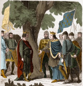 Entrevista de Gisors en Alta Normandía entre el rey Felipe Augusto y el rey Enrique II Plantagenet de Inglaterra (1133-1189) en 1188 de French School