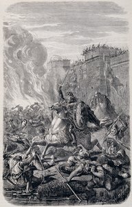 Invasión y saqueo de Roma por Alarico I, Rey de los Visigodos 410 - en “Historia de Papas, Reyes, Reinas y Emperadores” por Lachatre, T.1 de French School