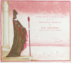 Invitación para una representación de Les Troyens (Los Troyanos) compuesta por Hector Berlioz (1803-69) en la Ópera de París, 1921 de French School