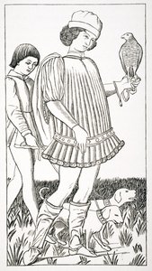 Noble italiano con un halcón, después de una carta de juego grabada en cobre, c.1460, de 