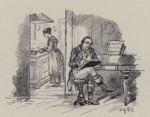 El compositor italiano Gioachino Rossini componiendo en casa de French School