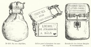 Artículos utilizados por el servicio postal francés (grabado) de French School
