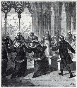 JEAN ANTOINE NOLLET (1700-1770) dio una descarga eléctrica a los religiosos de un convento cartujo - Grabado en 