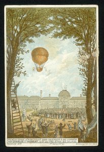 Jacques Charles y Marie-Noel Robert haciendo el primer ascenso en un globo de hidrógeno, París, 1 de diciembre de 1783 de French School