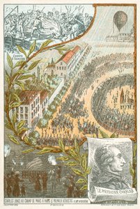 Jacques Charles lanzando el primer globo de hidrógeno desde el Campo de Marte, París, 27 de agosto de French School