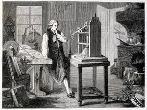 James Watt estudiando el perfeccionamiento de la máquina de Newcomen (1767) - en 