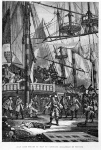 Jean Bart mata al capitán holandés de Neptuno con su mano - en "La Historia de Francia" de Guizot de French School