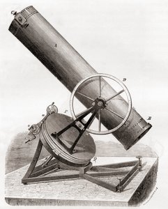 Telescopio reflector de espejo de Jean Bernard Léon Foucault en una montura ecuatorial, según un dibujo del siglo XIX, de Les Merveilles de la Science, publicado c.1870 (grabado) de French School
