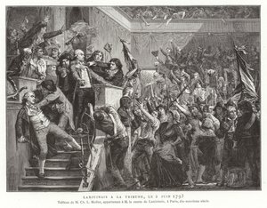 Jean Denis, conde Lanjuinais, en la tribuna de la Convención, Revolución Francesa, 2 de junio de 1793 de French School