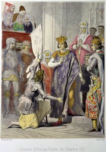 Juana de Arco en la coronación de Carlos VII - litografía de French School