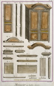 Carpintero, un armario, ilustración de la Encyclopedie des Sciences et Metiers por Denis Diderot (1713-84) grabado por Robert Benard (fl.1734) publicado c.1770 de French School