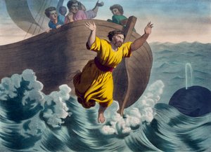 Jonás arrojado al mar, ilustración de un catecismo L