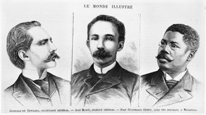 José Martí (1853-95), Gonzalo de Quesada (1868-1915), Juan Gualberto Gómez (1854-1933), ilustración de Le Monde Illustré, 16 de marzo de 1895 de French School