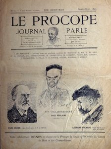 Journal du Procope, café parisino, febrero de 1895: retratos de los poetas franceses Paul Verlaine, Paul Arène y Laurent Tailhade.