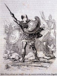 Julio César reúne a sus tropas en una lucha contra los Nervios - en “Histoire de France” de L.-P. Anquetil de French School