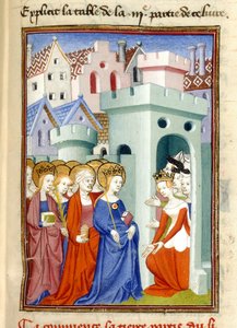 Justicia, la Virgen y los Santos, MS Harley 4431, f.361r, Francia, c.1410-14 (color sobre pergamino) de French School