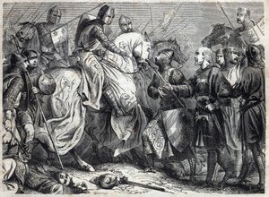 El rey Alfonso V el Magnánimo (v. 1396-1458), rey de Aragón, conquista el reino de Nápoles. Grabado en “Historia de los Papas (...) Crímenes de los Reyes y Emperadores a través de los siglos” de Maurice Lachatre. de French School