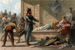 Rey Clodoveo III llamado El Holgazán, rey de Francia de 691 a 695. Cromolitografía alrededor de 1890.