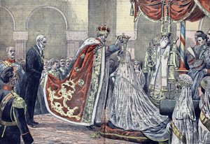 El rey Fernando I de Rumanía corona a su reina de French School