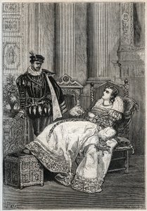 Rey Enrique II (1519-1559) y Diana de Poitiers (1499-1566) - Enrique II de Francia y Diana de Poitiers - grabado de “Historia de Francia” de Jules Michelet - 1876-1877 de French School