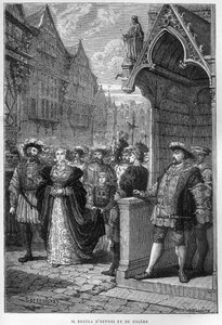 El Rey Enrique VIII (1491-1547) ve a Ana de Cleves (1515-1557) - grabado de “L