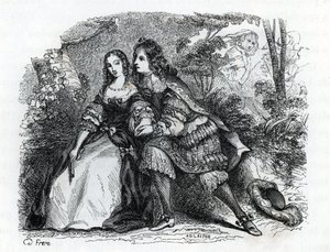 Rey Luis XIV (1638-1715) y su amante Louise de La Valliere (1644-1710) - (grabado) 1846 de French School