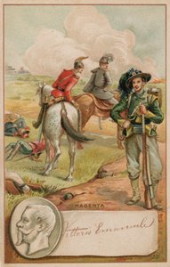 El rey Víctor Manuel de Italia y el campo de batalla de Magenta de French School