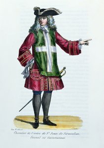 Caballero de la Orden de San Juan de Jerusalén, ilustración de Historia y Trajes de Órdenes Monásticas por el Padre Helyot, 1842 de French School