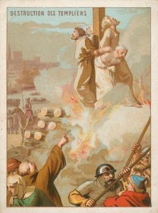 Caballeros Templarios siendo quemados en la hoguera en Francia de French School