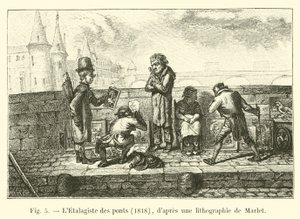 El vendedor ambulante de los puentes, 1818, según una litografía de Marlet