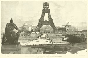 La Exposición Universal de 1889, Estado de los trabajos del Champ de Mars, Vista tomada desde el Palacio del Trocadero, Según la fotografía de M H-C Godefroy de French School