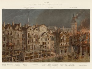 La Cité, entre el Puente Notre-Dame y el Puente au Change, 1621 de French School