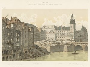 La Cité, entre el Puente Notre-Dame y el Puente au Change, 1800 de French School