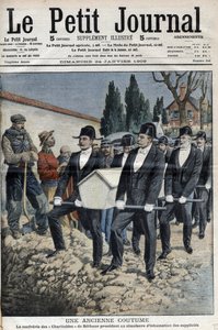 La Cofradía de los Caritativos de San Eloy de Béthune procediendo al simulacro de entierro de los supliciados tras la ejecución de la banda en Pollet, guillotinados el 11 de enero - Le Petit Journal del 24 de enero de French School