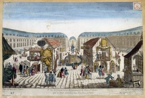 La Foire St Ovide, plaza Vendome en París - grabado de French School