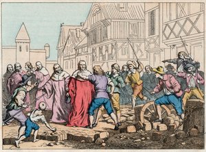 La Fronda (27 de agosto de 1648) - barricadas en París: un niño rotor amenazando al Presidente del Parlamento, Mathieu Mole (1584-1656) - Presidente Mole maltratado por insurgentes - Grabado de finales del siglo XIX en “Nos Gires Nationales - Imágenes y re de French School