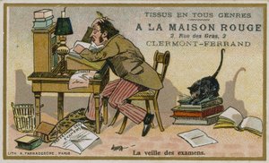 Tarjeta comercial de La Maison Rouge, la víspera de los exámenes de French School