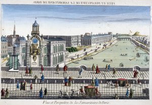 La Samaritaine (bomba de agua) en el Pont Neuf de París - vista óptica de French School