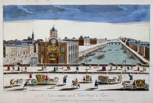 La Samaritaine (bomba de agua) en el Pont Neuf de París - vista óptica de French School