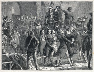 El Terror durante la Revolución Francesa: Los girondinos condenados a muerte parten hacia el cadalso cantando canciones patrióticas de French School