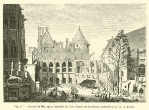 El patio del Mai, después del incendio de 1776, según un documento comunicado por M. A. Lenoir de French School