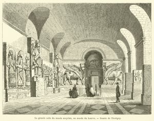 La gran sala del museo asirio, en el museo del Louvre de French School