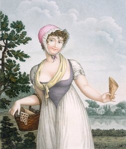 La marchande de Plaisirs, grabado por Pomel de French School
