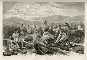 La pesca de las sanguijuelas, dibujo de Sahib, para ilustrar la historia de Henri Belle: Viaje a Grecia